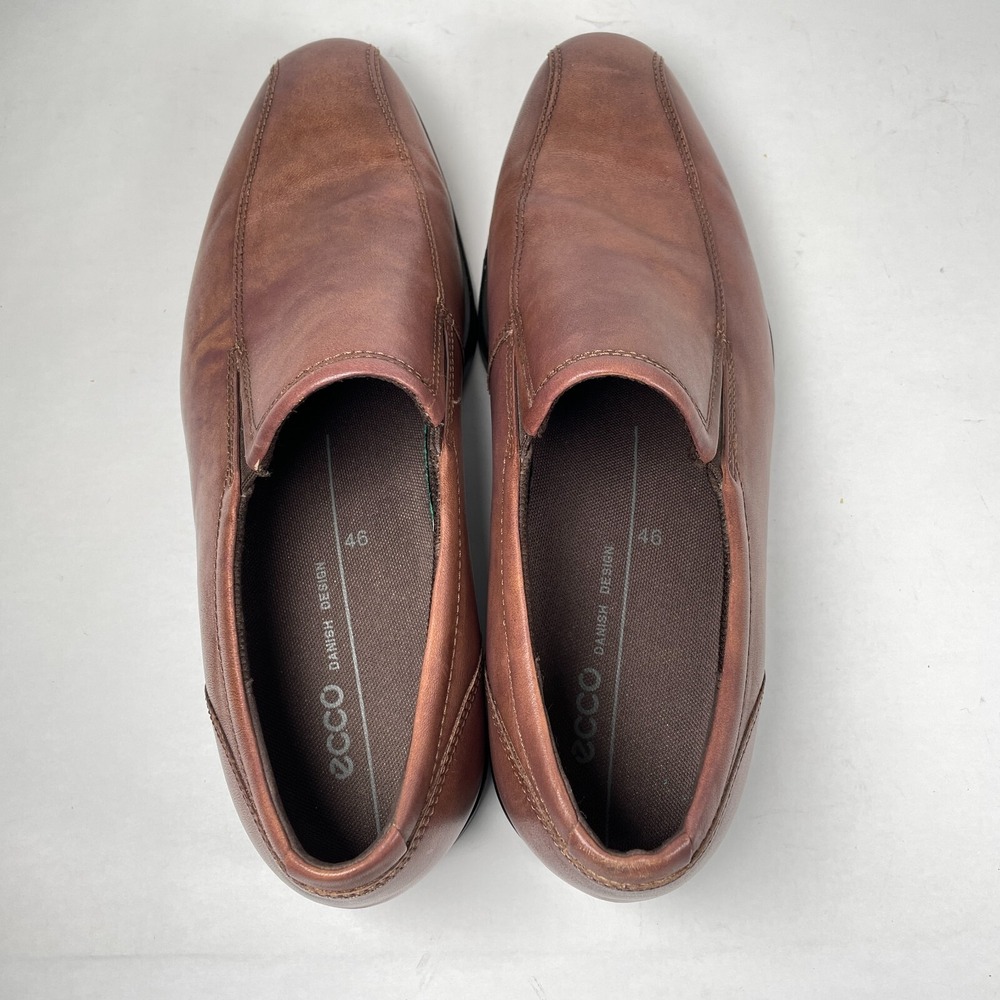 Ecco Queenstown Loafers Mens Size 46 US 12 Brown Leather Bicycle Toe Dress Shoes - Picture 9 of 10